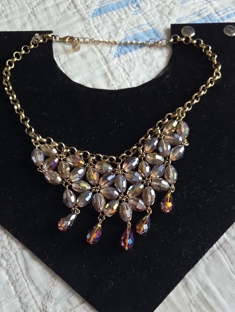 Gold-Tone Iridescent Crystal Bib Necklace - Women Jewelry